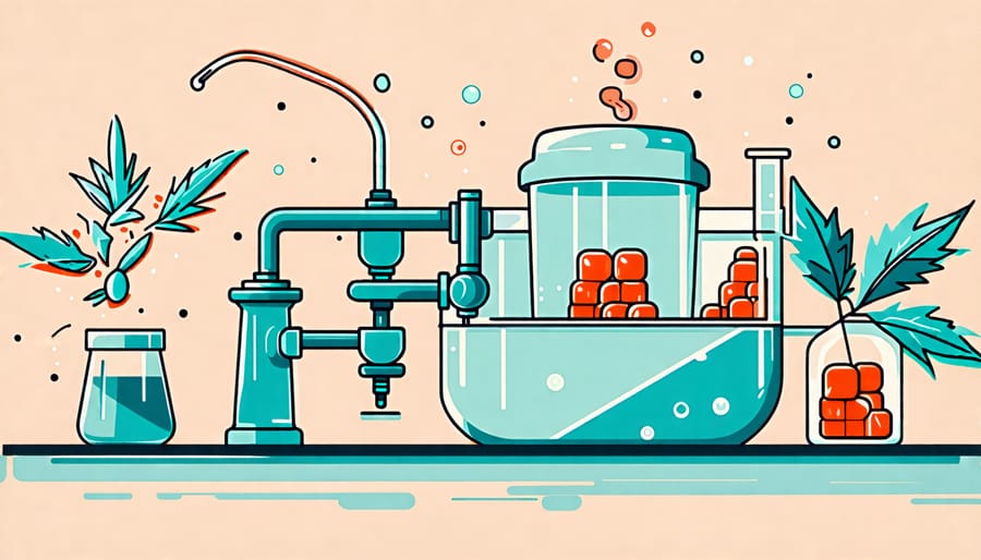 Diagram of the infusion process with THC gummies being incorporated into a brewing container