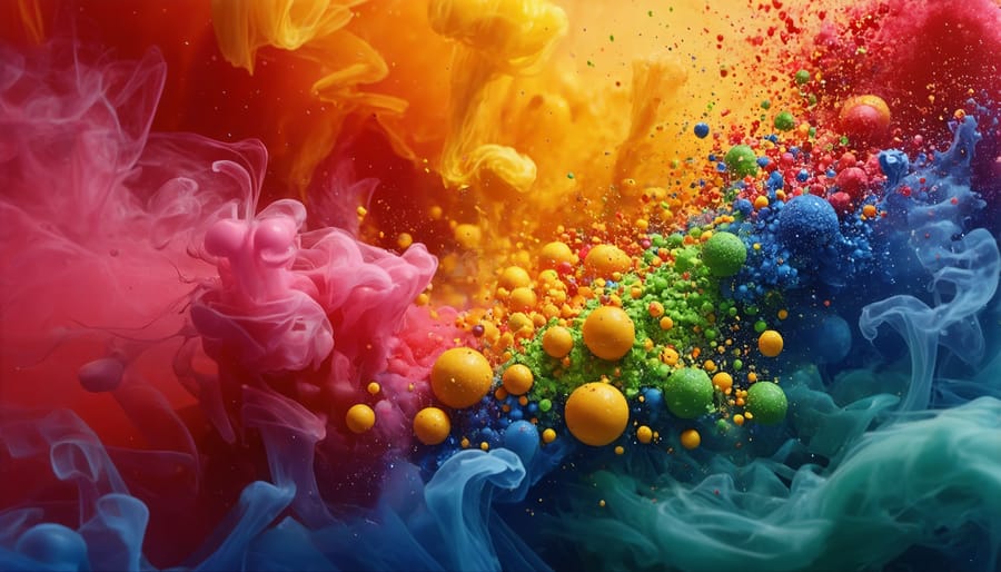 Abstract image showing flavor particles as colorful, swirling clouds