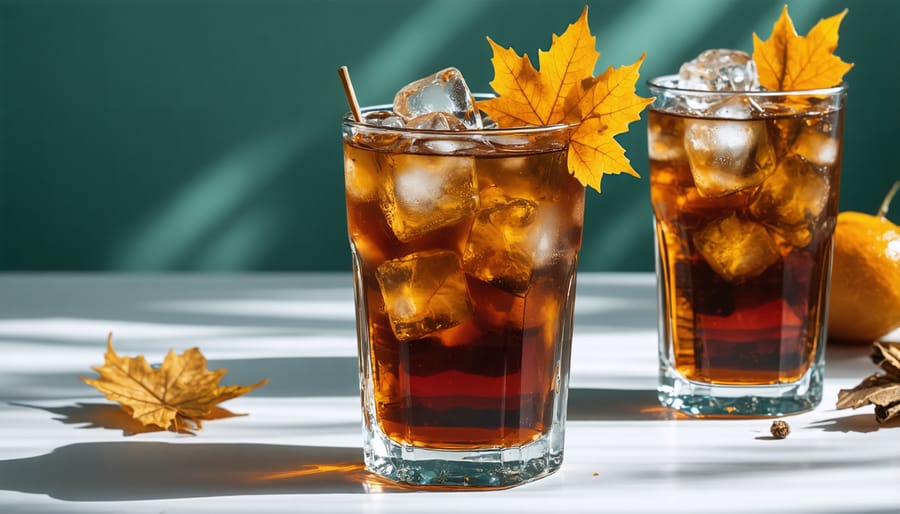 Chilled THCA-infused iced tea garnished with a maple leaf